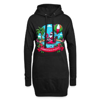 Feiern Sie Weihnachten im Juli mit dem Weihnachtsmann und dem Flamingo! - Hoodie-Kleid - Schwarz - Vorne