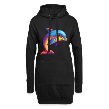 dauphin coloré kawaii dessin animé personnage clipart - Sweat-shirt à capuche long Femme - noir - Devant
