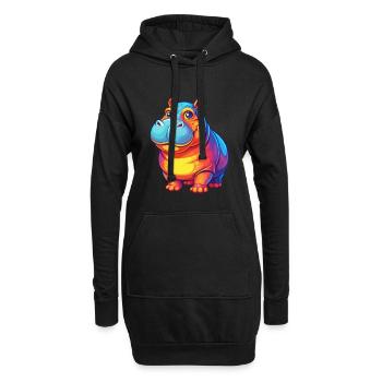Nilpferd Bunte Kawaii Cartoon Figur Clipart - Hoodie-Kleid - Schwarz - Vorne