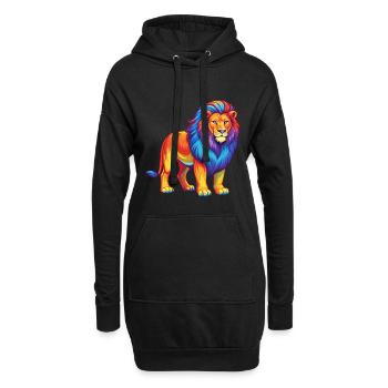 Lion coloré Kawaii Dessin animé Personnage Clipart - Sweat-shirt à capuche long Femme - noir - Devant