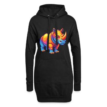 rhinocéros coloré kawaii personnage de dessin animé clipart - Sweat-shirt à capuche long Femme - noir - Devant