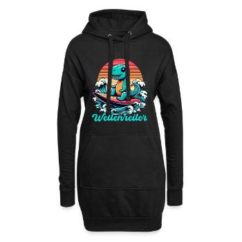 Mignon T-Rex Surfer Surfer Cadeau de surf - Sweat-shirt à capuche long Femme - noir - Devant