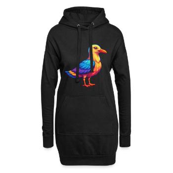 Mouette Coloré Kawaii Dessin Animé Personnage Oiseau - Sweat-shirt à capuche long Femme - noir - Devant