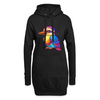 Kookaburra coloré Kawaii dessin animé Personnage Oiseau - Sweat-shirt à capuche long Femme - noir - Devant