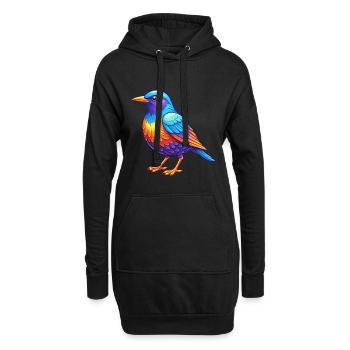 Étourneau coloré Kawaii Dessin animé Personnage Oiseau - Sweat-shirt à capuche long Femme - noir - Devant