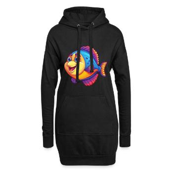 Flunder Fisch Bunt Kawaii Cartoon Meerestier - Hoodie-Kleid - Schwarz - Vorne