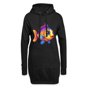 corail récif poisson coloré kawaii dessin animé animal marin - Sweat-shirt à capuche long Femme - noir - Devant