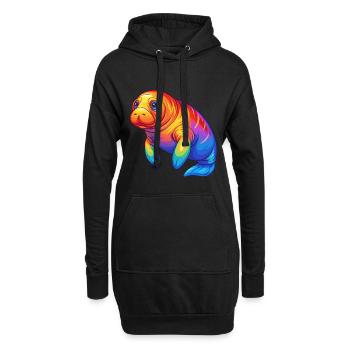 Lamantin coloré Kawaii dessin animé Animal marin - Sweat-shirt à capuche long Femme - noir - Devant