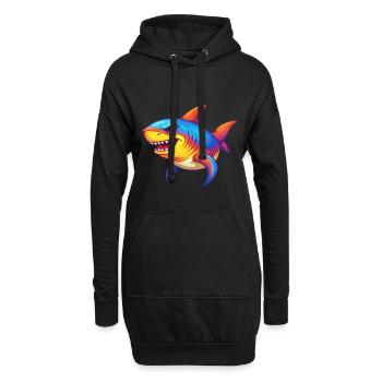 requin coloré kawaii dessin animé animal marin - Sweat-shirt à capuche long Femme - noir - Devant