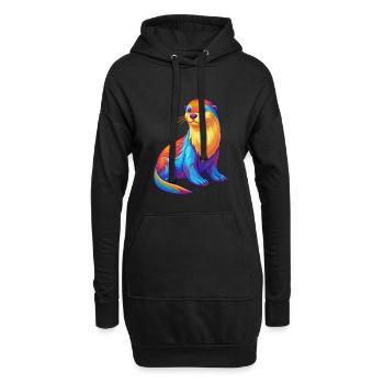 Loutre de mer Coloré Kawaii Dessin animé Animal marin - Sweat-shirt à capuche long Femme - noir - Devant