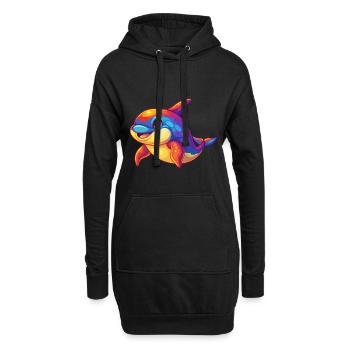Orca Buntes Kawaii Cartoon Meerestier - Hoodie-Kleid - Schwarz - Vorne