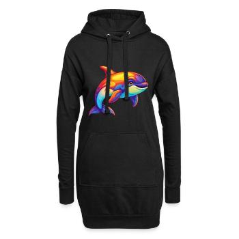 Orca Buntes Kawaii Cartoon Meerestier - Hoodie-Kleid - Schwarz - Vorne