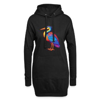 Großer blauer Reiher bunter Kawaii Cartoon Vogel - Hoodie-Kleid - Schwarz - Vorne