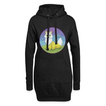 Polarfuchs Niedlich Kawaii Cartoon Clipart Tier Haustier - Hoodie-Kleid - Schwarz - Vorne