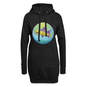 Barracuda mignon Kawaii dessin animé Clipart Animal de compagnie - Sweat-shirt à capuche long Femme - noir - Devant