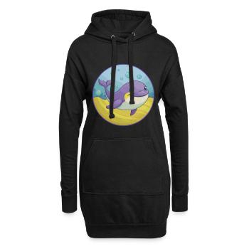 baleine mignon Kawaii dessin animé Clipart Animal de compagnie - Sweat-shirt à capuche long Femme - noir - Devant