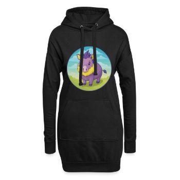 sanglier mignon kawaii dessin animé clipart animal de compagnie - Sweat-shirt à capuche long Femme - noir - Devant