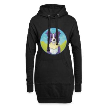 Border Collie Hund Niedliches Kawaii Cartoon Tier Haustier - Hoodie-Kleid - Schwarz - Vorne
