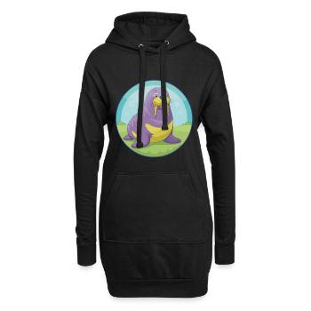 morse mignon kawaii dessin animé clipart animal de compagnie - Sweat-shirt à capuche long Femme - noir - Devant