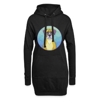 Boxer Hund Niedlich Kawaii Cartoon Clipart Tier Haustier - Hoodie-Kleid - Schwarz - Vorne