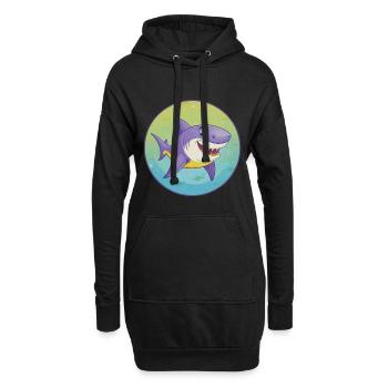 requin mignon kawaii dessin animé clipart animal de compagnie - Sweat-shirt à capuche long Femme - noir - Devant