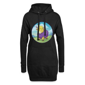 Yak mignon Kawaii dessin animé Clipart Animal de compagnie - Sweat-shirt à capuche long Femme - noir - Devant