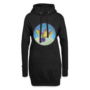 colibri mignon kawaii dessin animé clipart animal de compagnie - Sweat-shirt à capuche long Femme - noir - Devant