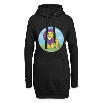 Lion mignon Kawaii dessin animé Clipart Animal de compagnie - Sweat-shirt à capuche long Femme - noir - Devant