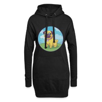 Carlin Chien Mignon Kawaii Dessin animé Clipart Animal Animal de compagnie - Sweat-shirt à capuche long Femme - noir - Devant