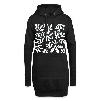 Abstrakte Koralle L Weiß Blau Punkte - Hoodie-Kleid - Schwarz - Vorne