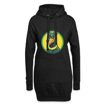 Dobermann chien mignon Kawaii dessin animé Clipart Animal - Sweat-shirt à capuche long Femme - noir - Devant