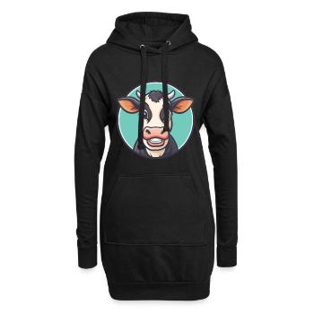 vache kawaii dessin animé personnage animal visage d’animal de compagnie - Sweat-shirt à capuche long Femme - noir - Devant