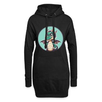 Dragon Kawaii Dessin animé Personnage Animal Animal Visage - Sweat-shirt à capuche long Femme - noir - Devant