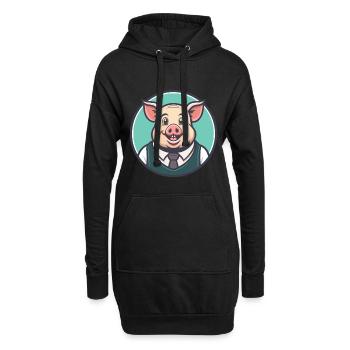 Cochon Kawaii Dessin animé Personnage Animal Animal Visage - Sweat-shirt à capuche long Femme - noir - Devant