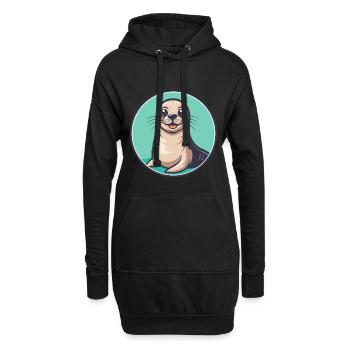phoque kawaii dessin animé personnage animal visage d’animal de compagnie - Sweat-shirt à capuche long Femme - noir - Devant