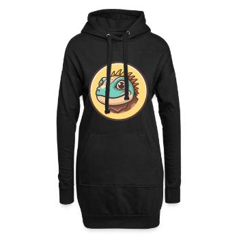 Iguane Kawaii Dessin animé Personnage Animal Animal Visage - Sweat-shirt à capuche long Femme - noir - Devant