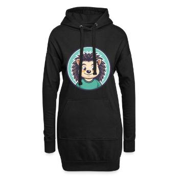 Igel Kawaii Cartoon Figur Tier Haustier Gesicht - Hoodie-Kleid - Schwarz - Vorne