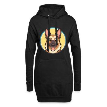 Osteuropäische Schäferhundrasse Karikatur Kawaii - Hoodie-Kleid - Schwarz - Vorne