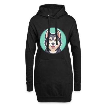 Alaskan Klee Kai Chien Race Dessin animé Kawaii Clipart - Sweat-shirt à capuche long Femme - noir - Devant