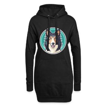 Collie chien race dessin animé Kawaii Clipart Animal de compagnie - Sweat-shirt à capuche long Femme - noir - Devant
