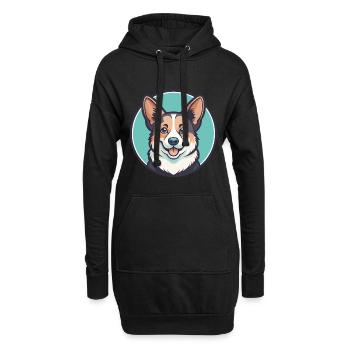Corgi Chien Race Dessin animé Kawaii Clipart Animal de compagnie - Sweat-shirt à capuche long Femme - noir - Devant