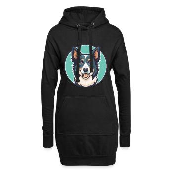 Koolie chien race dessin animé Kawaii Clipart Animal Animal de compagnie - Sweat-shirt à capuche long Femme - noir - Devant