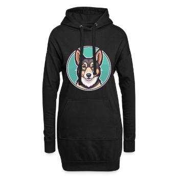 Lundehund Chien Race Dessin animé Kawaii Clipart Animal - Sweat-shirt à capuche long Femme - noir - Devant