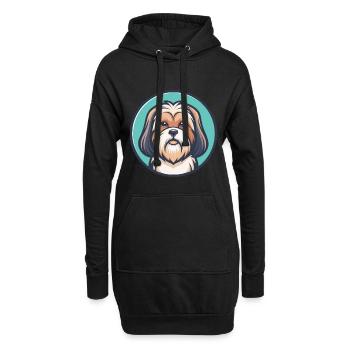 Lhasa Apso Hund Rasse Cartoon Kawaii Clipart Tier - Hoodie-Kleid - Schwarz - Vorne
