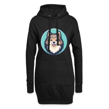 Spitz nordique chien race dessin animé Kawaii Clipart animal de compagnie - Sweat-shirt à capuche long Femme - noir - Devant