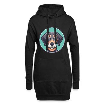 Plott Hound Chien Race Drôle Dessin animé Kawaii Clipart - Sweat-shirt à capuche long Femme - noir - Devant