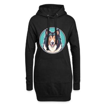 Rough Collie Chien Race Dessin animé Kawaii Clipart Animal de compagnie - Sweat-shirt à capuche long Femme - noir - Devant
