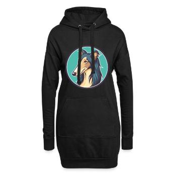 Silken Windhound Chien Race Dessin animé Kawaii Clipart - Sweat-shirt à capuche long Femme - noir - Devant
