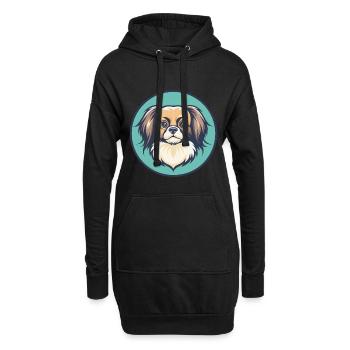 Épagneul tibétain chien race dessin animé Kawaii Clipart - Sweat-shirt à capuche long Femme - noir - Devant