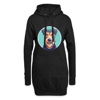 Welsh Terrier Chien Race Dessin animé Kawaii Clipart Animal de compagnie - Sweat-shirt à capuche long Femme - noir - Devant